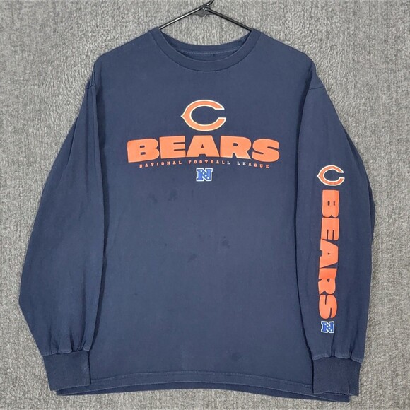 Chicago Bears T-Shirt Mens L Blue Orange Long Sleeve NFL Football Crewneck Tee - Picture 1 of 10